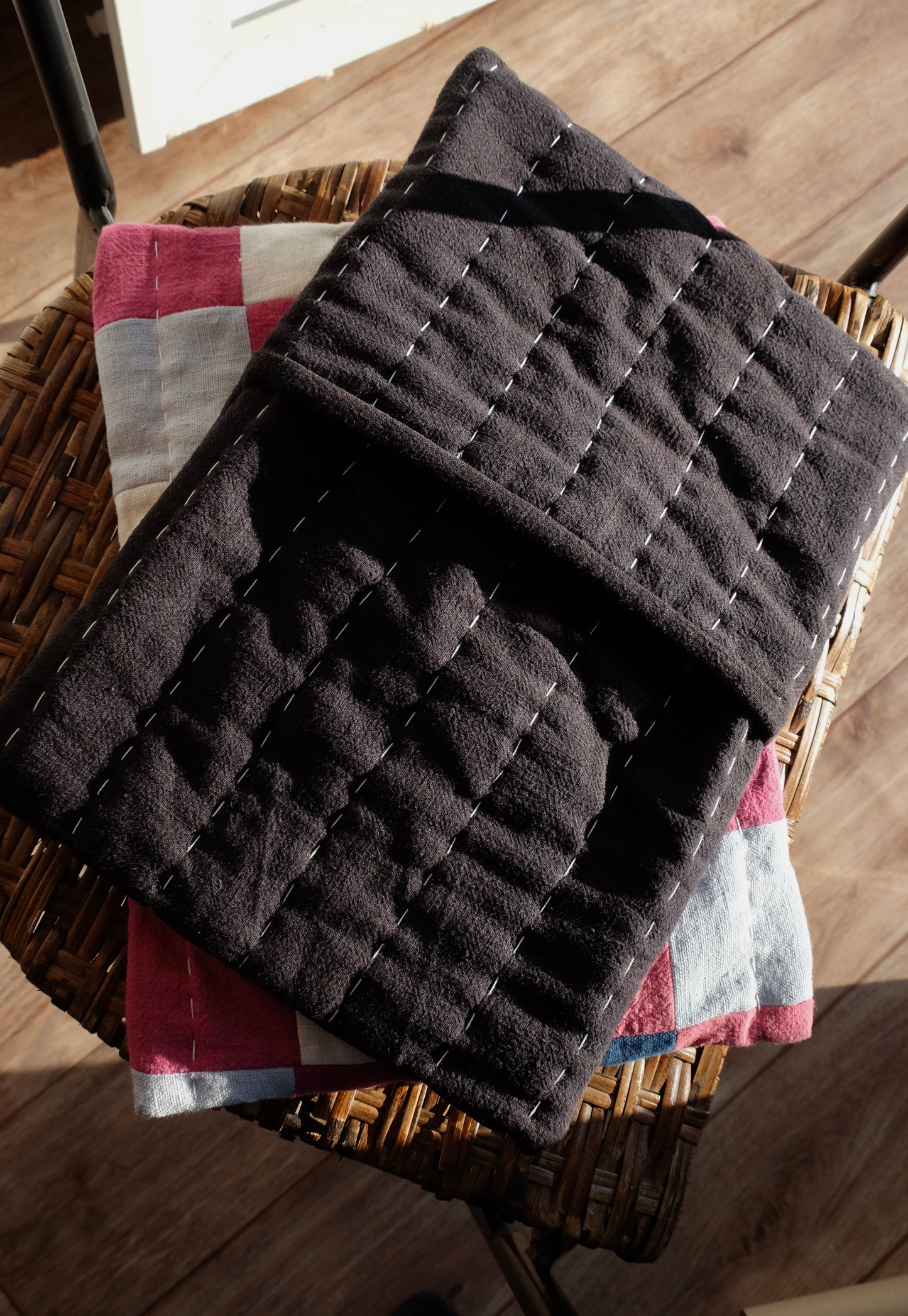 Black Hand Quilted Hot Water Bottle Cover