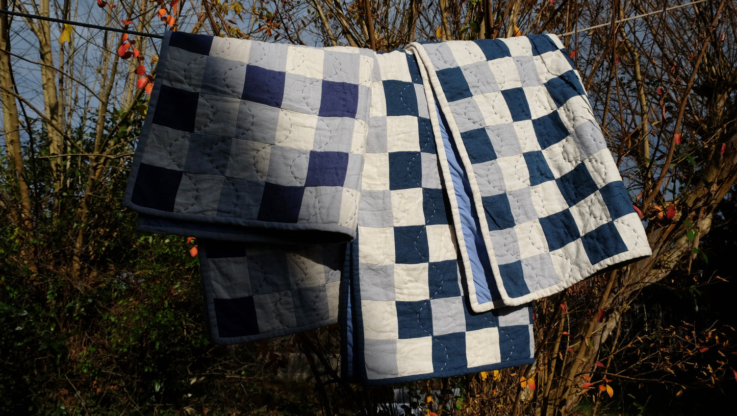 Blue and Cream Linen Kid's Quilt / Play Mat / Lap Quilt 3