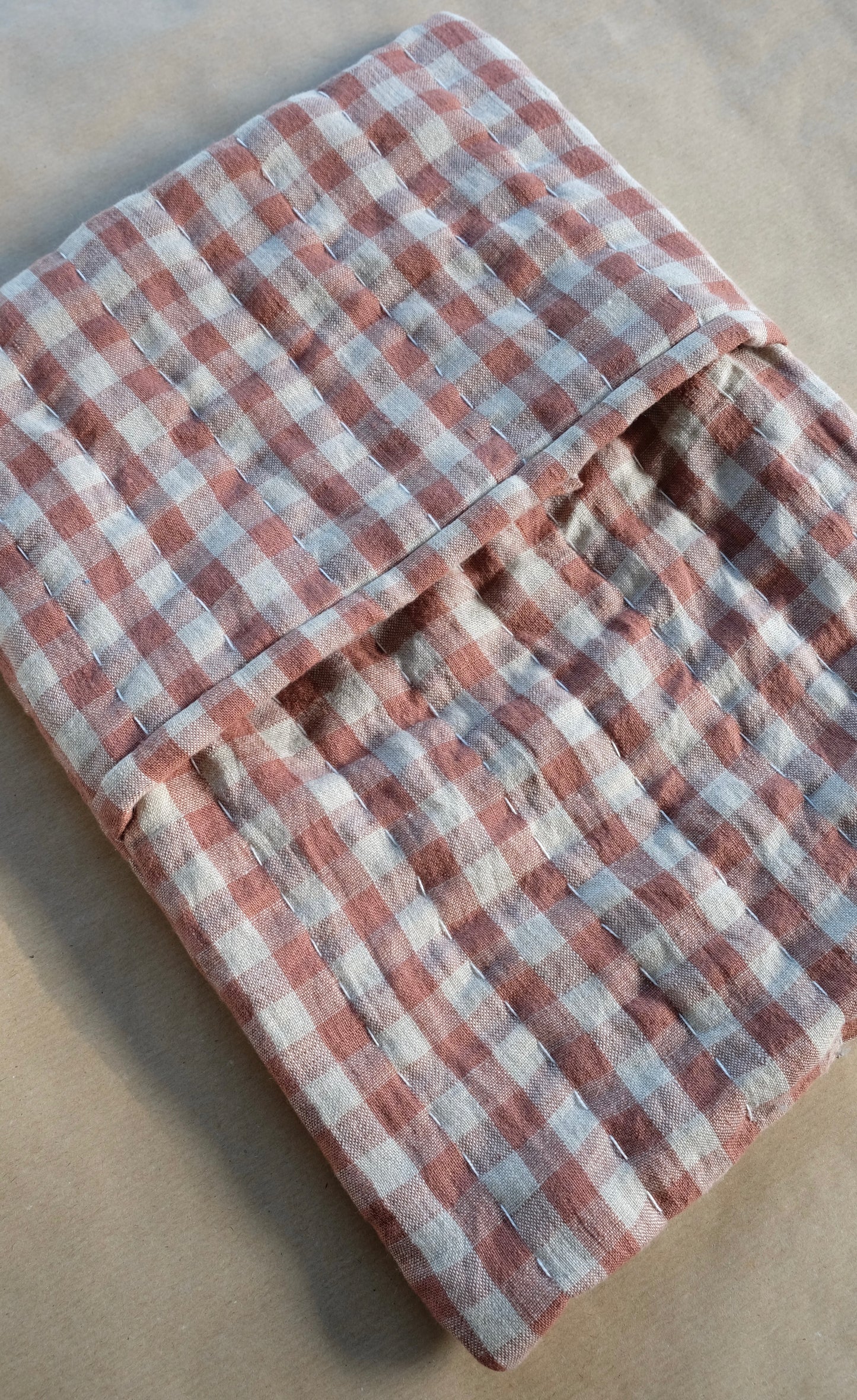 Gingham Linen Quilted Hot Water Bottle Cover