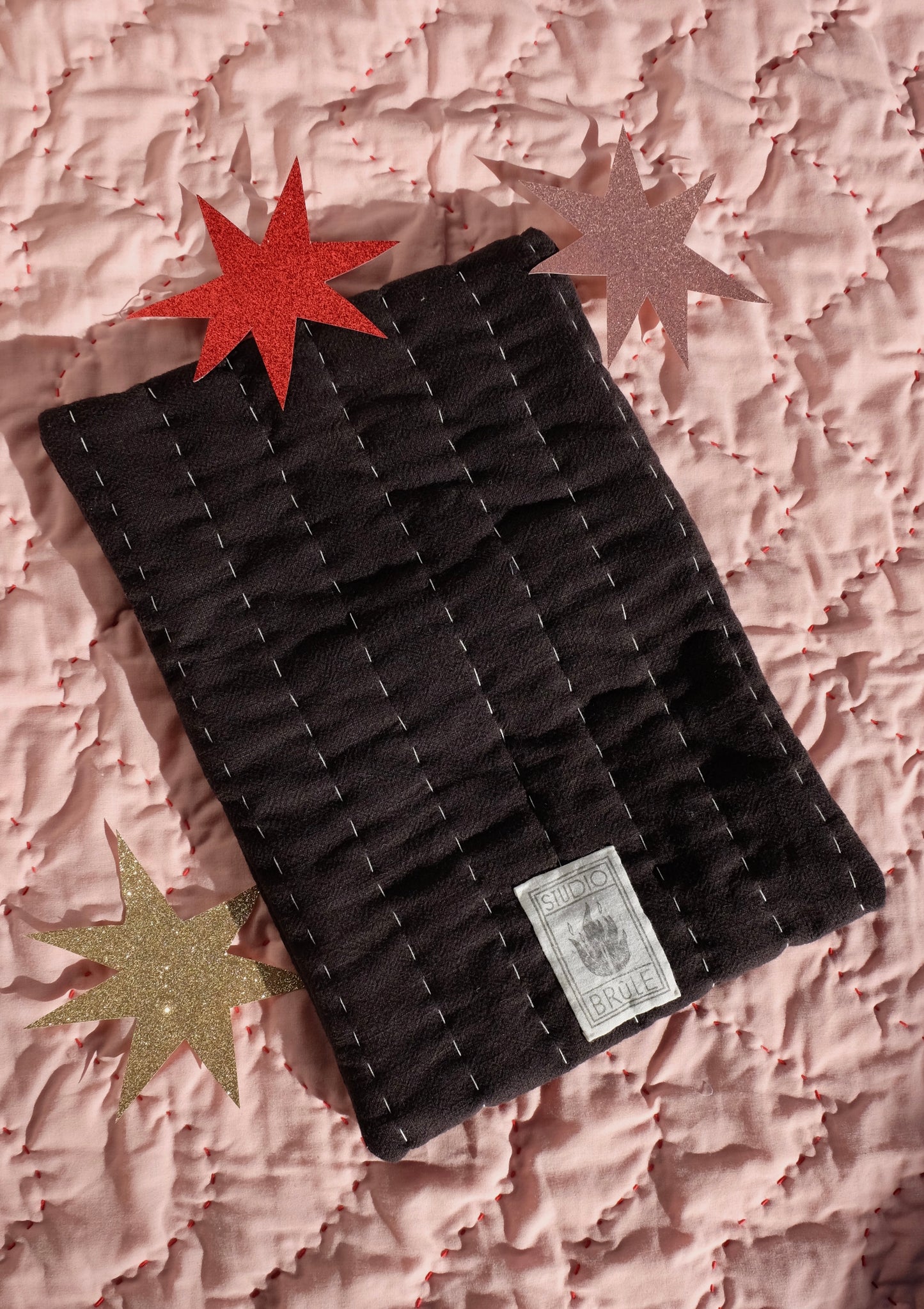 Black Hand Quilted Hot Water Bottle Cover