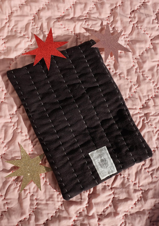 Black Hand Quilted Hot Water Bottle Cover