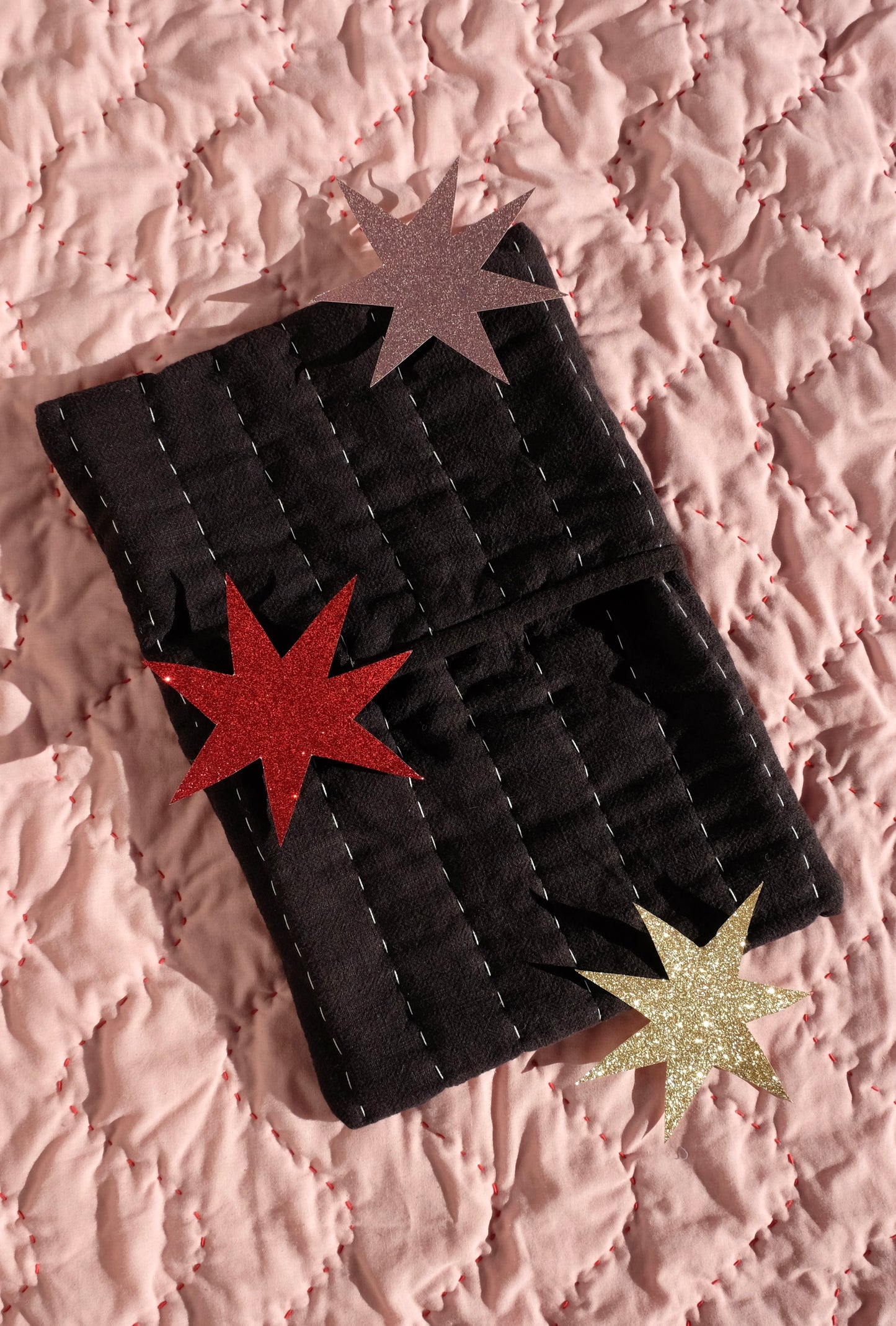 Black Hand Quilted Hot Water Bottle Cover