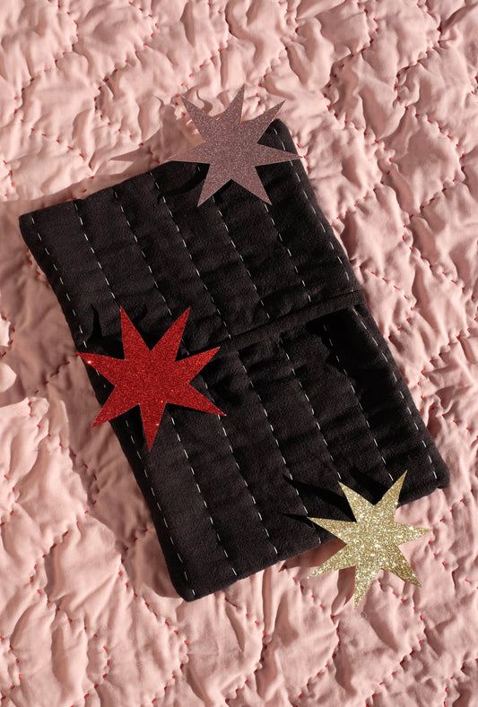 Black Hand Quilted Hot Water Bottle Cover