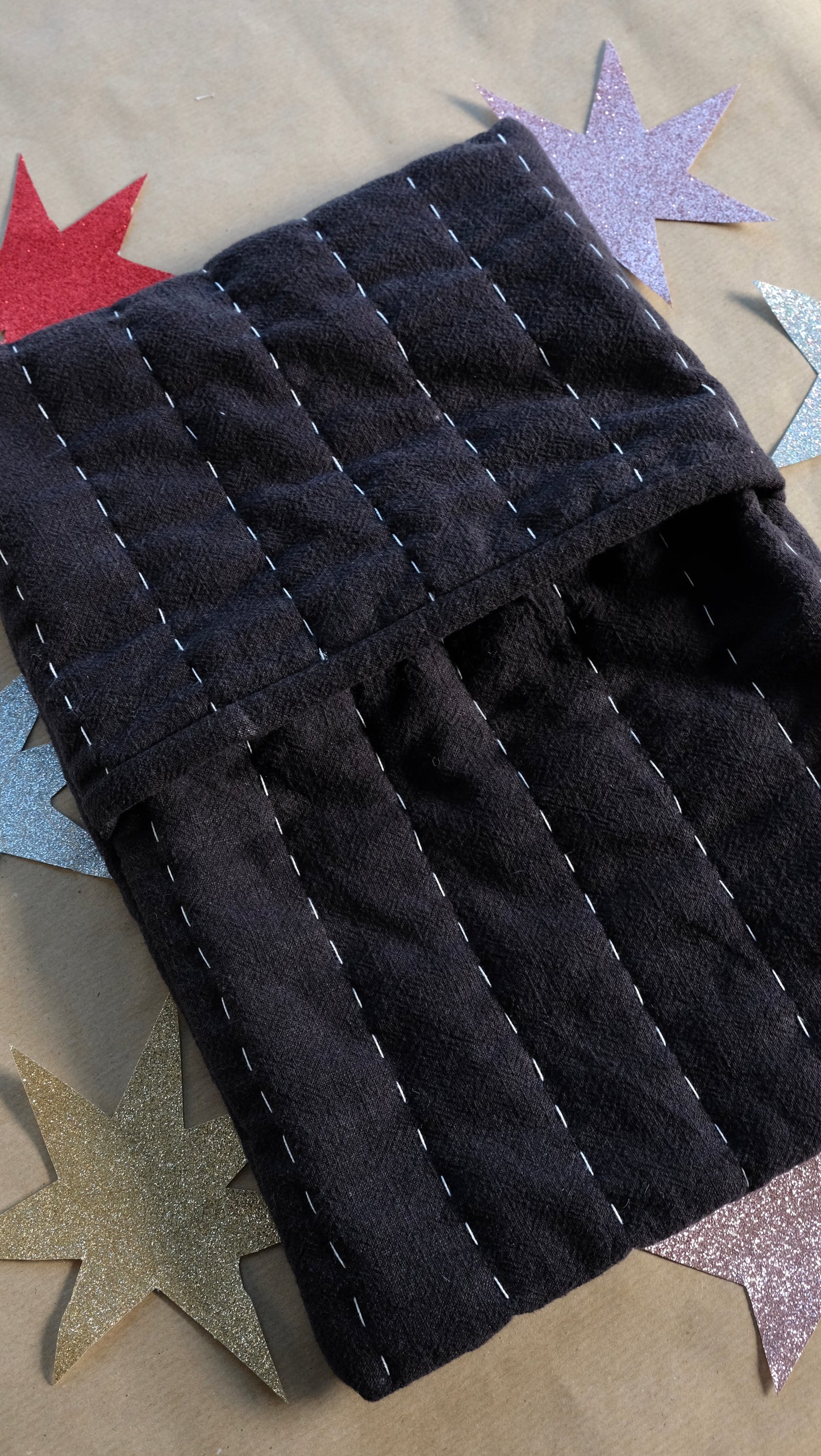 Black Hand Quilted Hot Water Bottle Cover