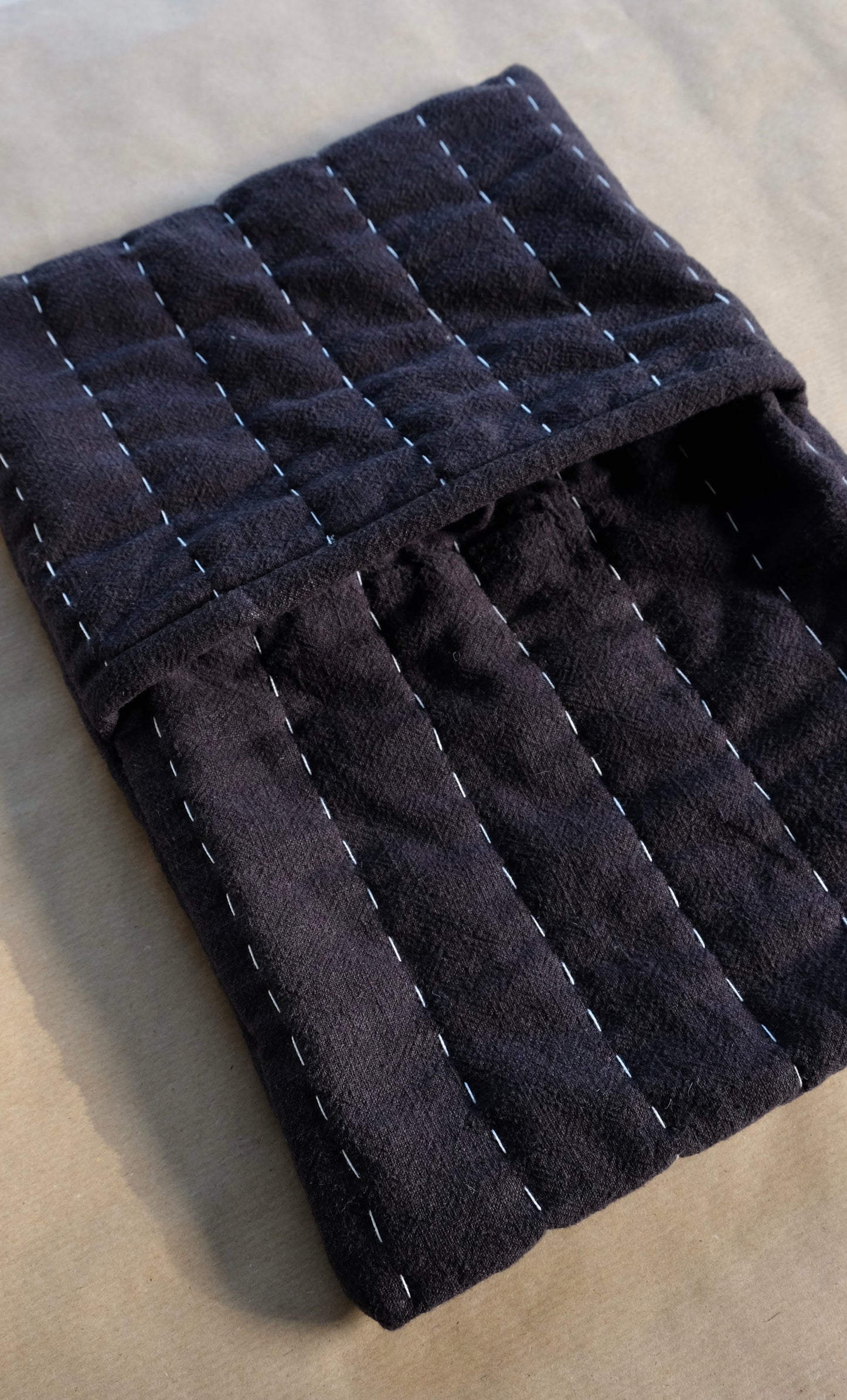 Black Hand Quilted Hot Water Bottle Cover