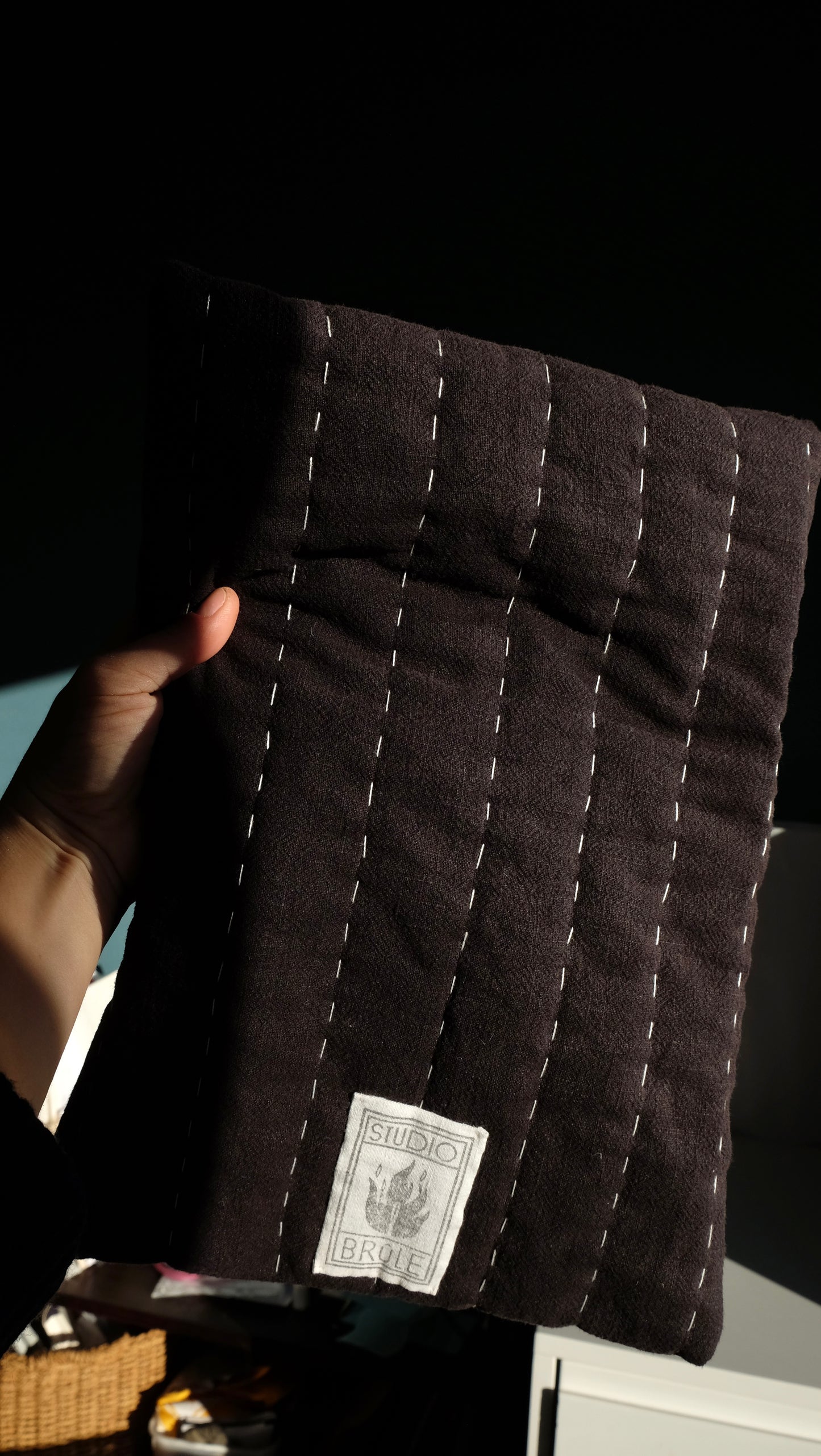 Black Hand Quilted Hot Water Bottle Cover