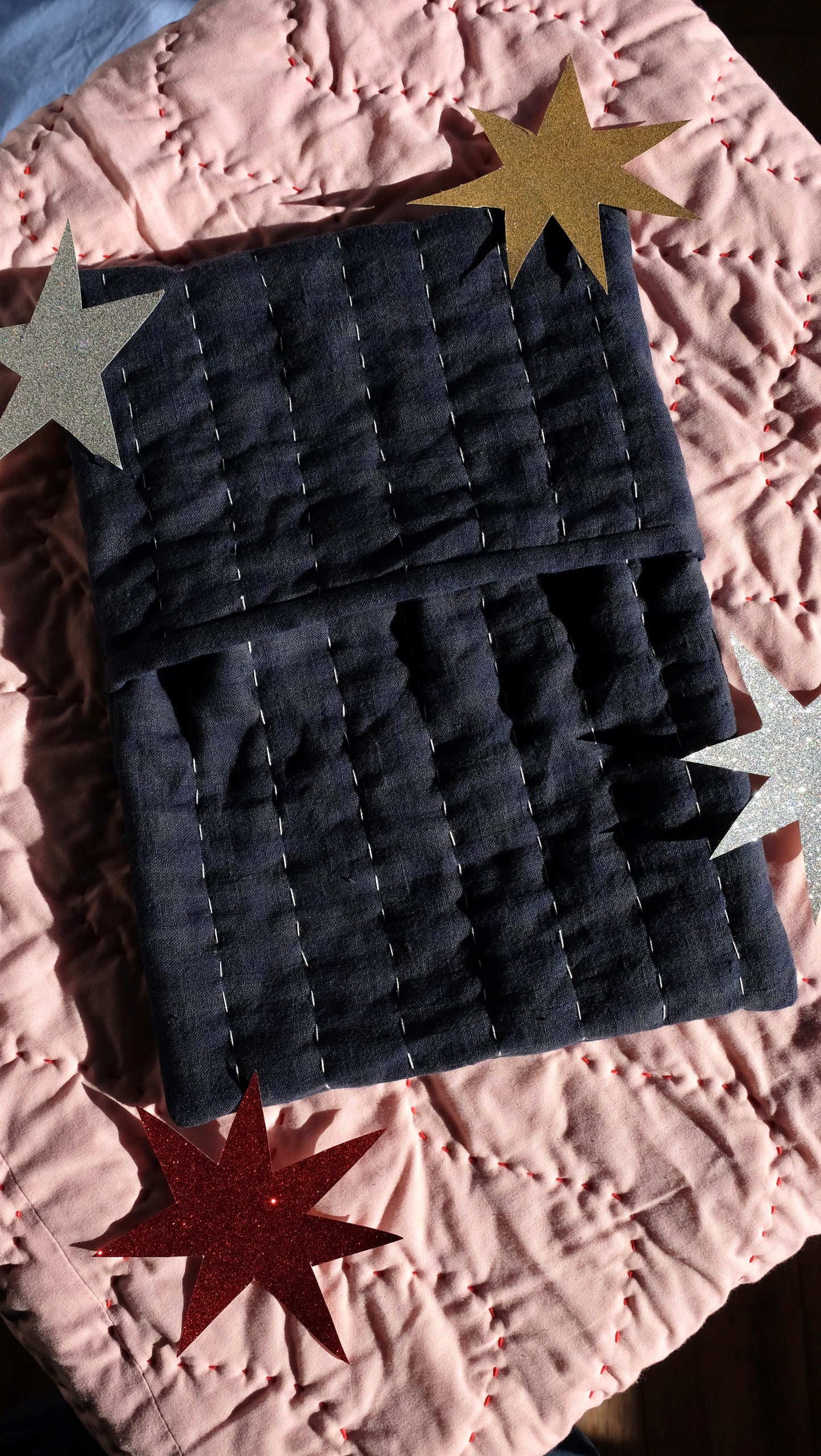 Blue Gingham Linen Quilted Hot Water Bottle Cover