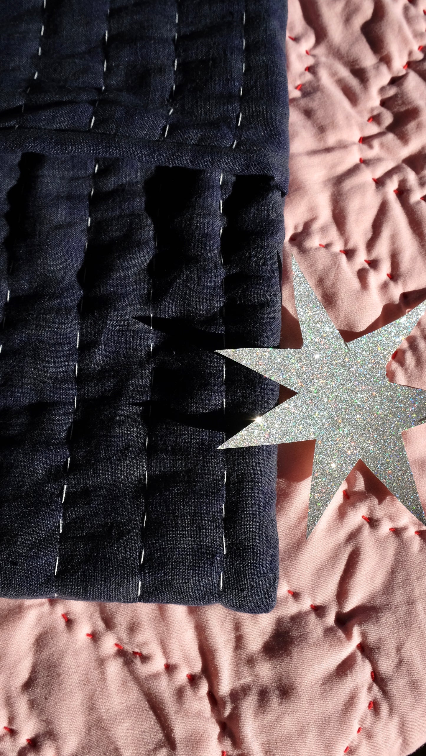 Blue Gingham Linen Quilted Hot Water Bottle Cover