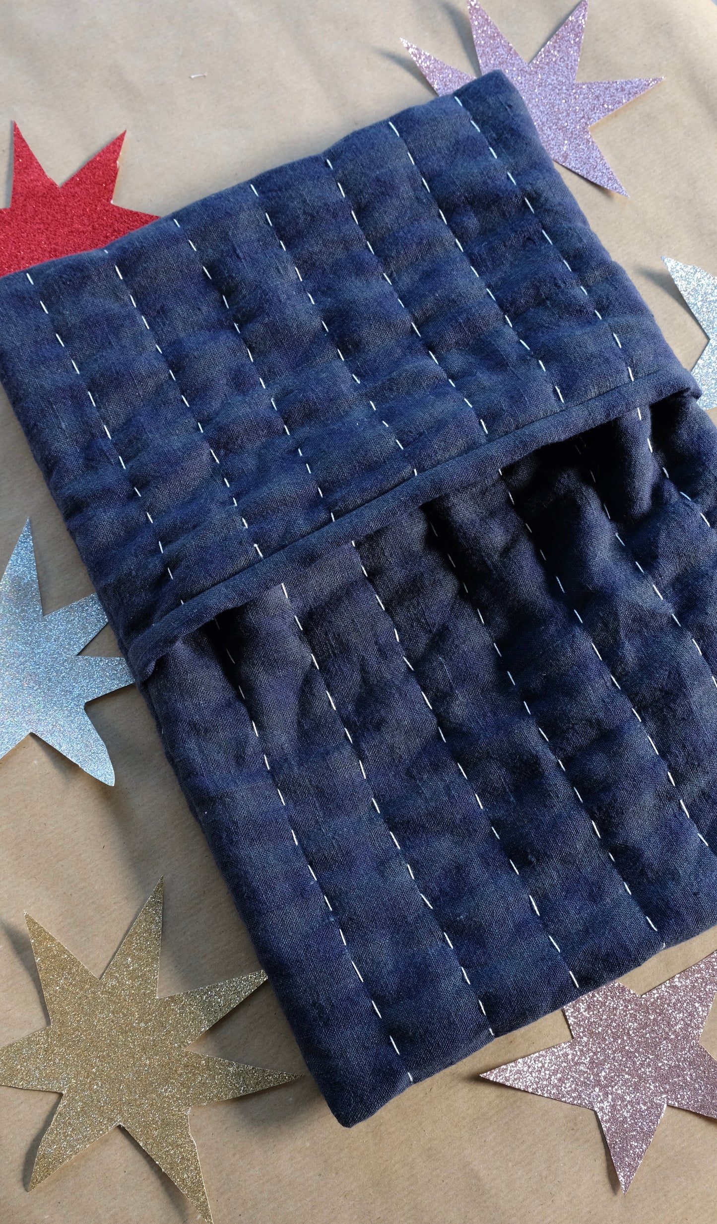 Blue Gingham Linen Quilted Hot Water Bottle Cover