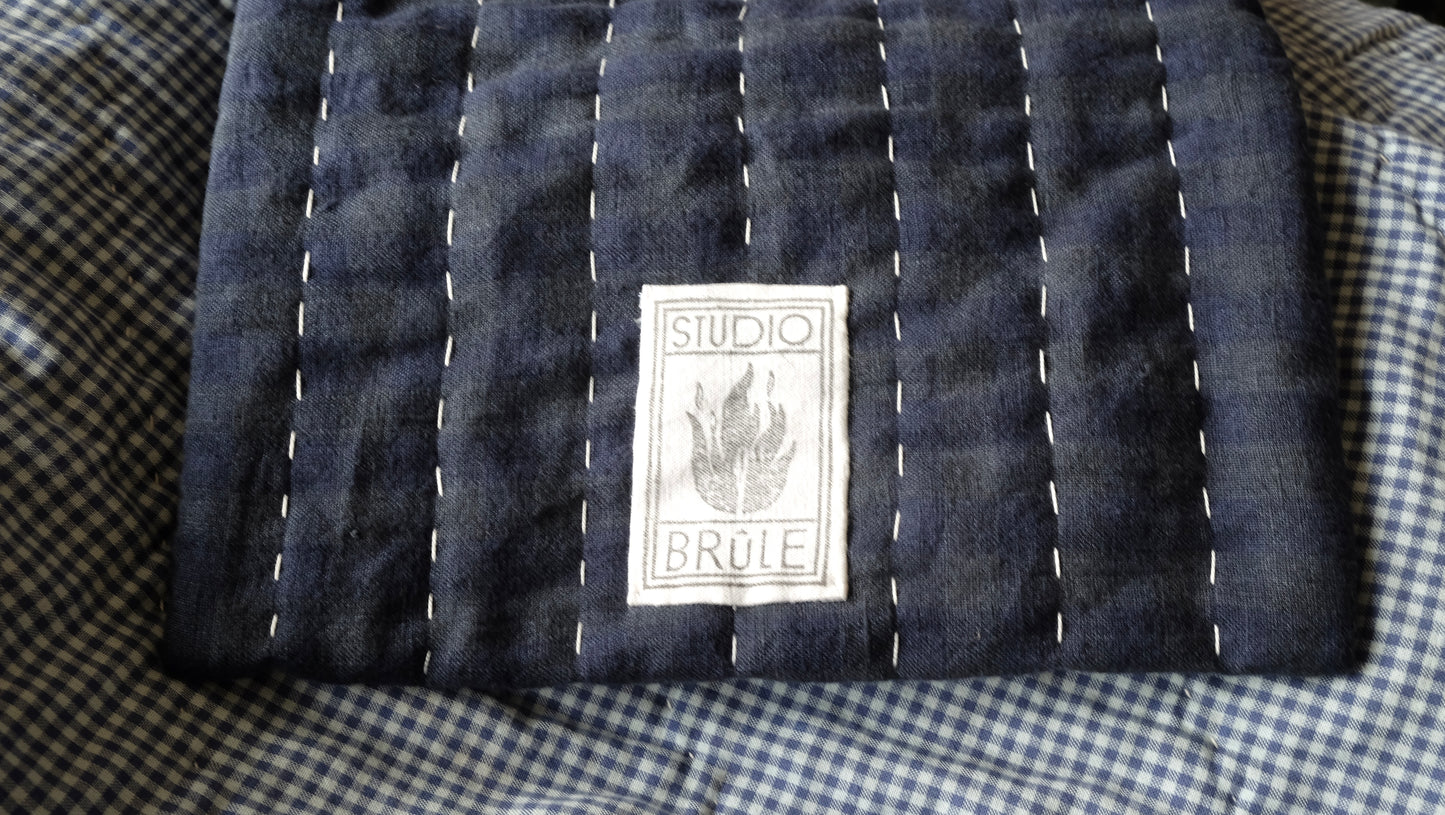 Blue Gingham Linen Quilted Hot Water Bottle Cover