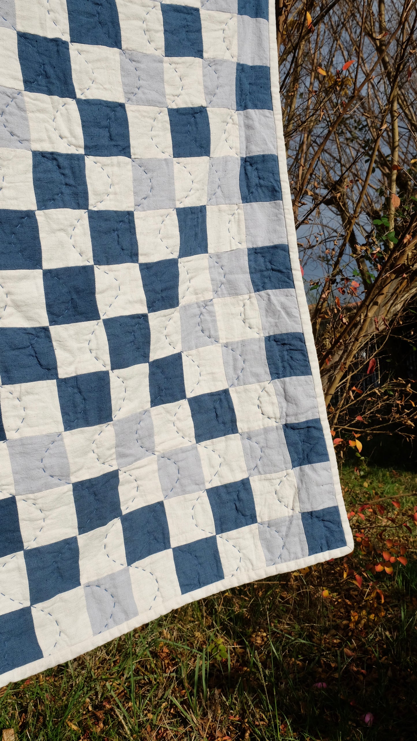 Blue and Cream Linen Kid's Quilt / Play Mat / Lap Quilt 3