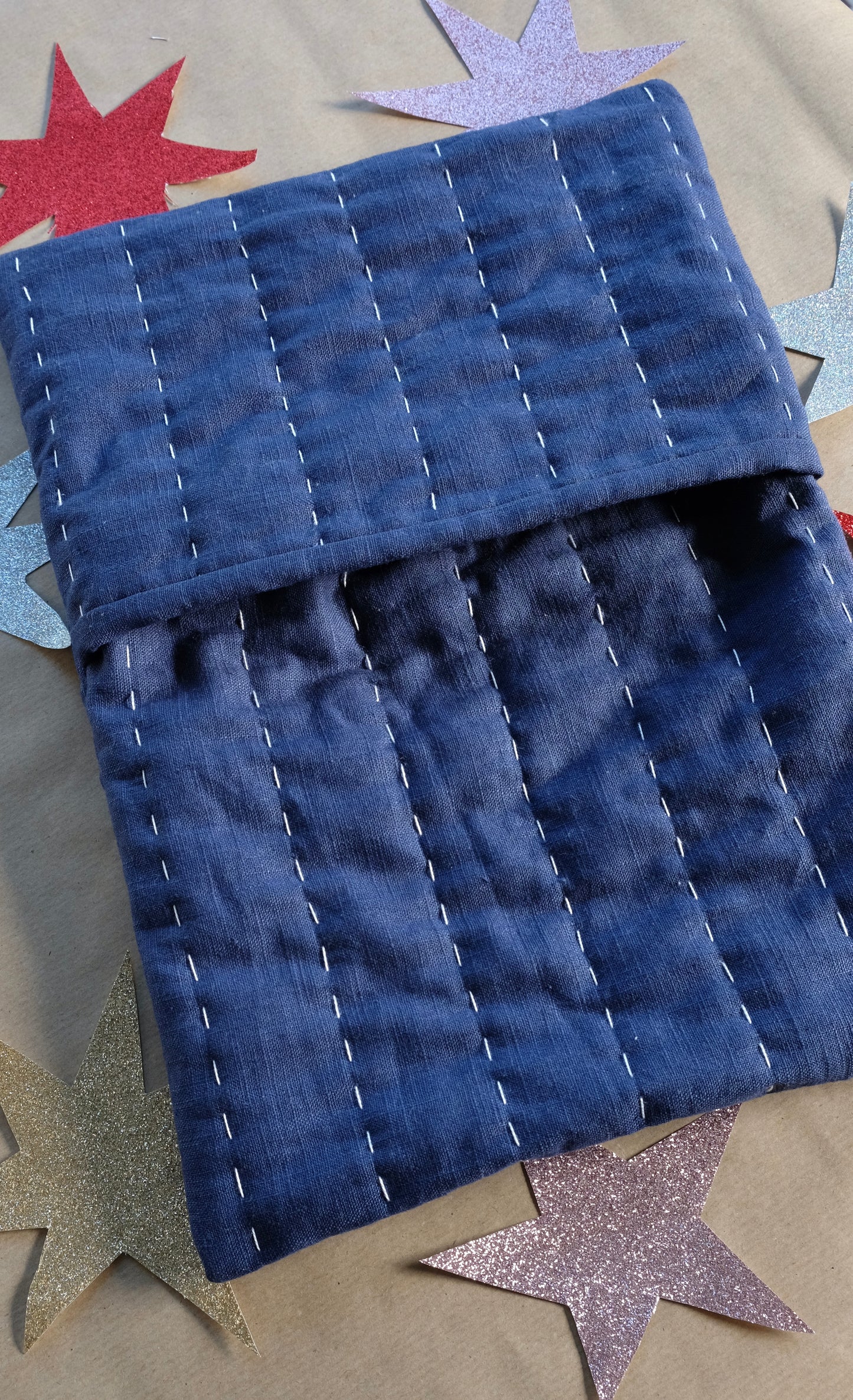 Blue Linen Hand Quilted Hot Water Bottle Cover