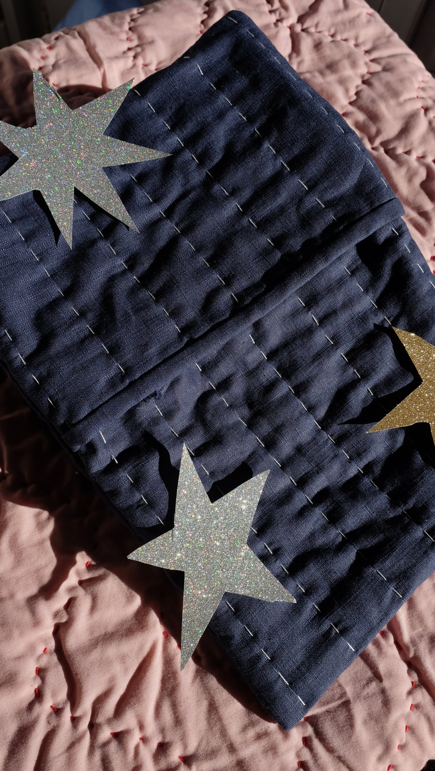 Blue Linen Hand Quilted Hot Water Bottle Cover