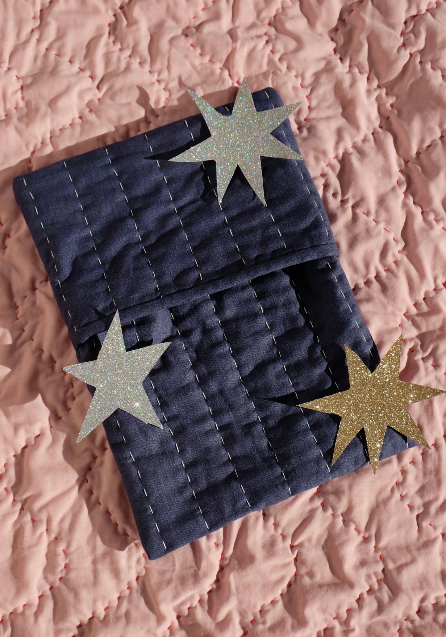 Blue Linen Hand Quilted Hot Water Bottle Cover