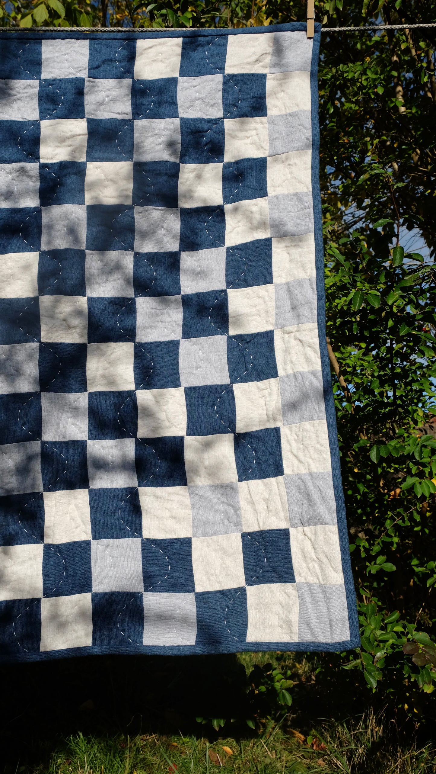 Blue and Cream Linen Kid's Quilt / Play Mat / Lap Quilt 2