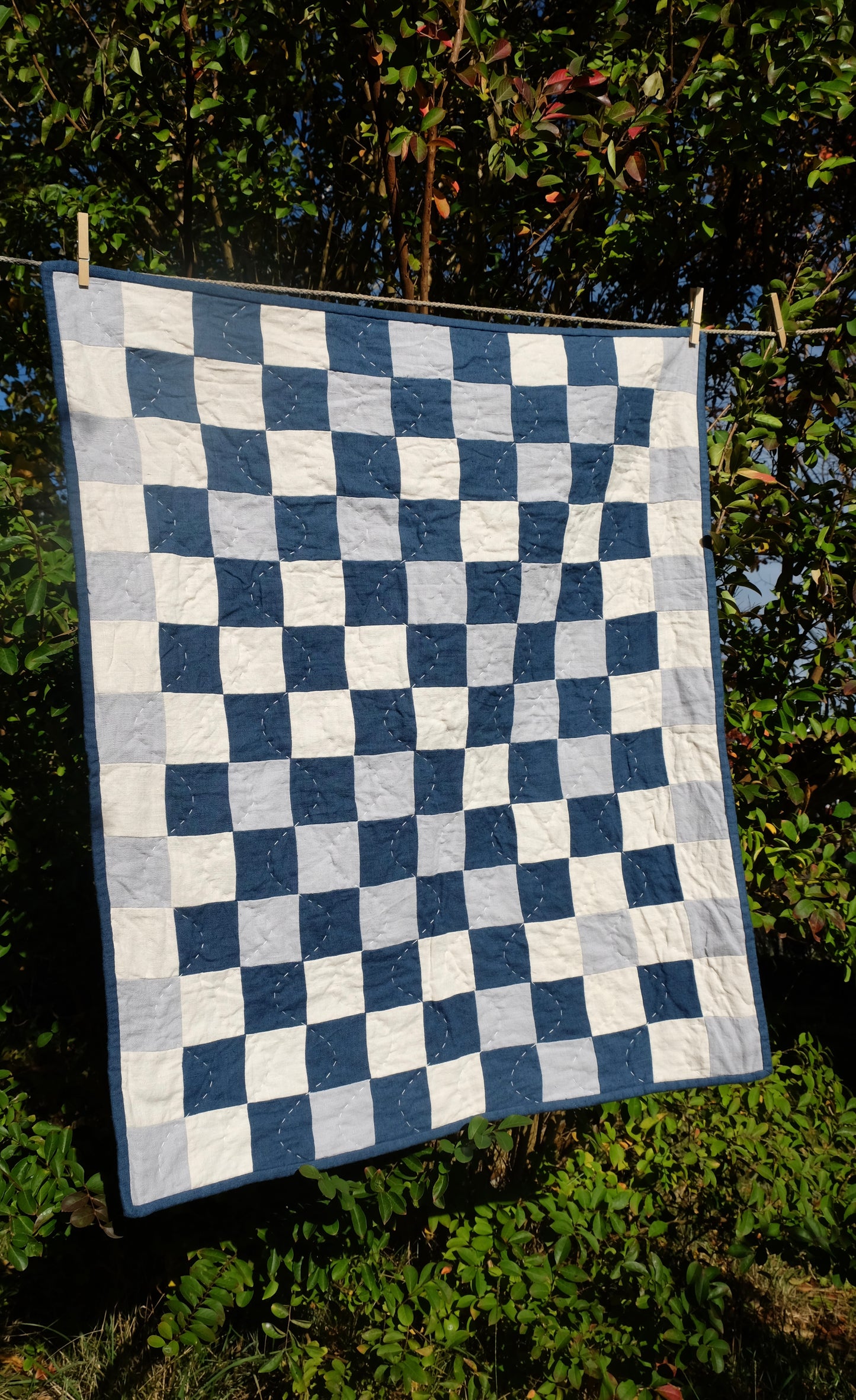 Blue and Cream Linen Kid's Quilt / Play Mat / Lap Quilt 2