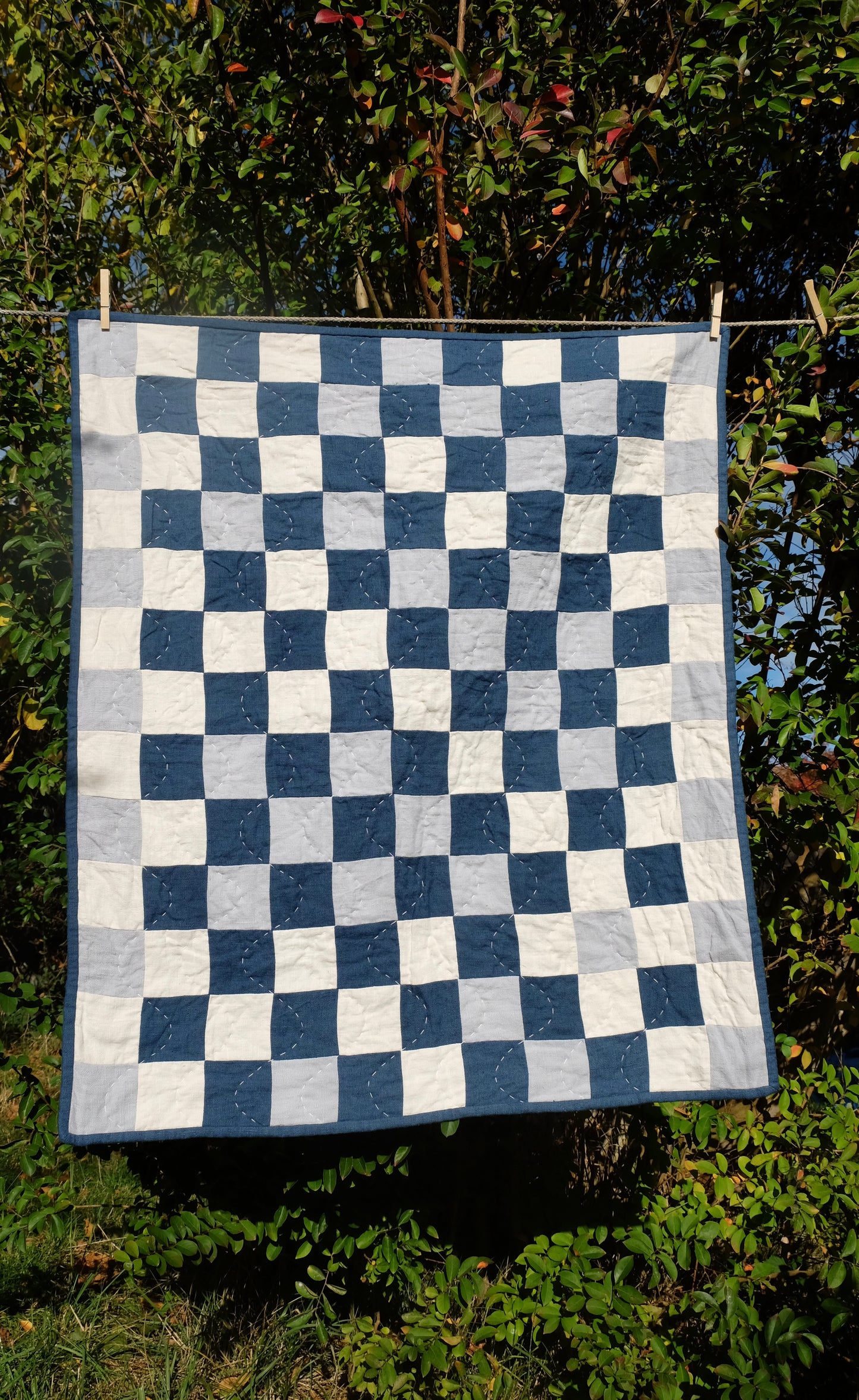 Blue and Cream Linen Kid's Quilt / Play Mat / Lap Quilt 2