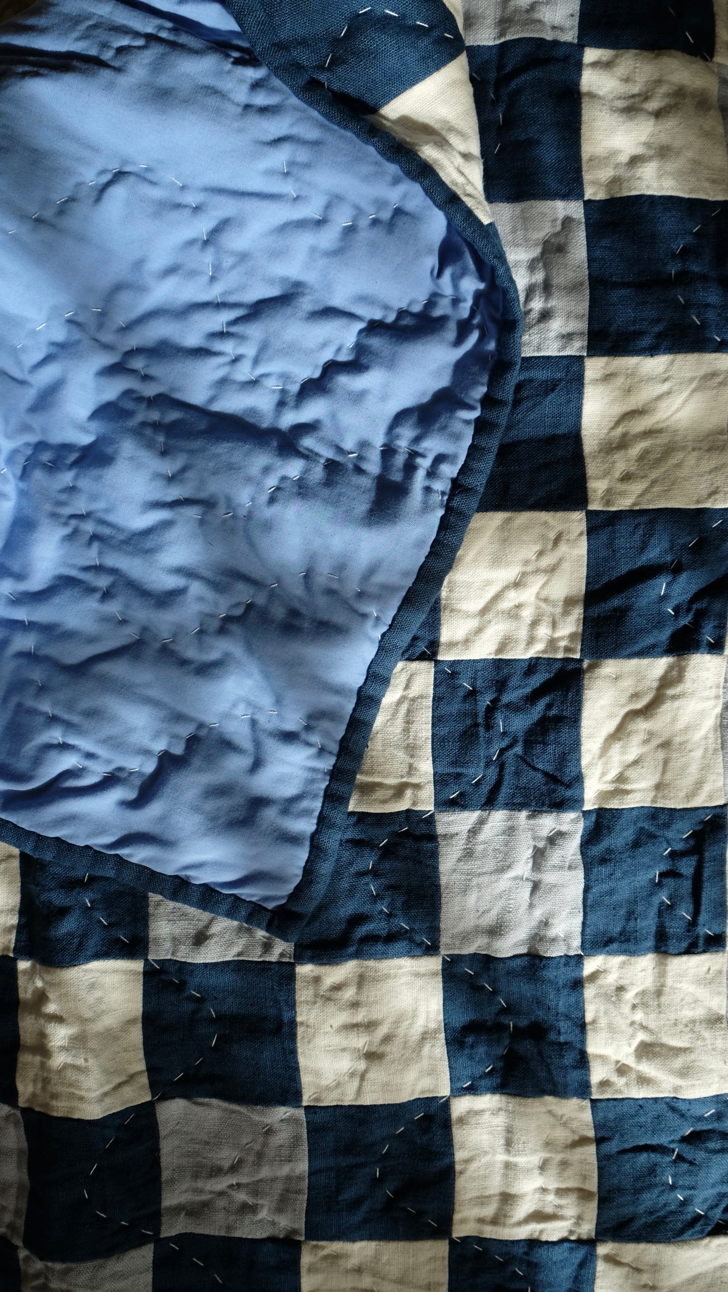 Blue and Cream Linen Kid's Quilt / Play Mat / Lap Quilt 2