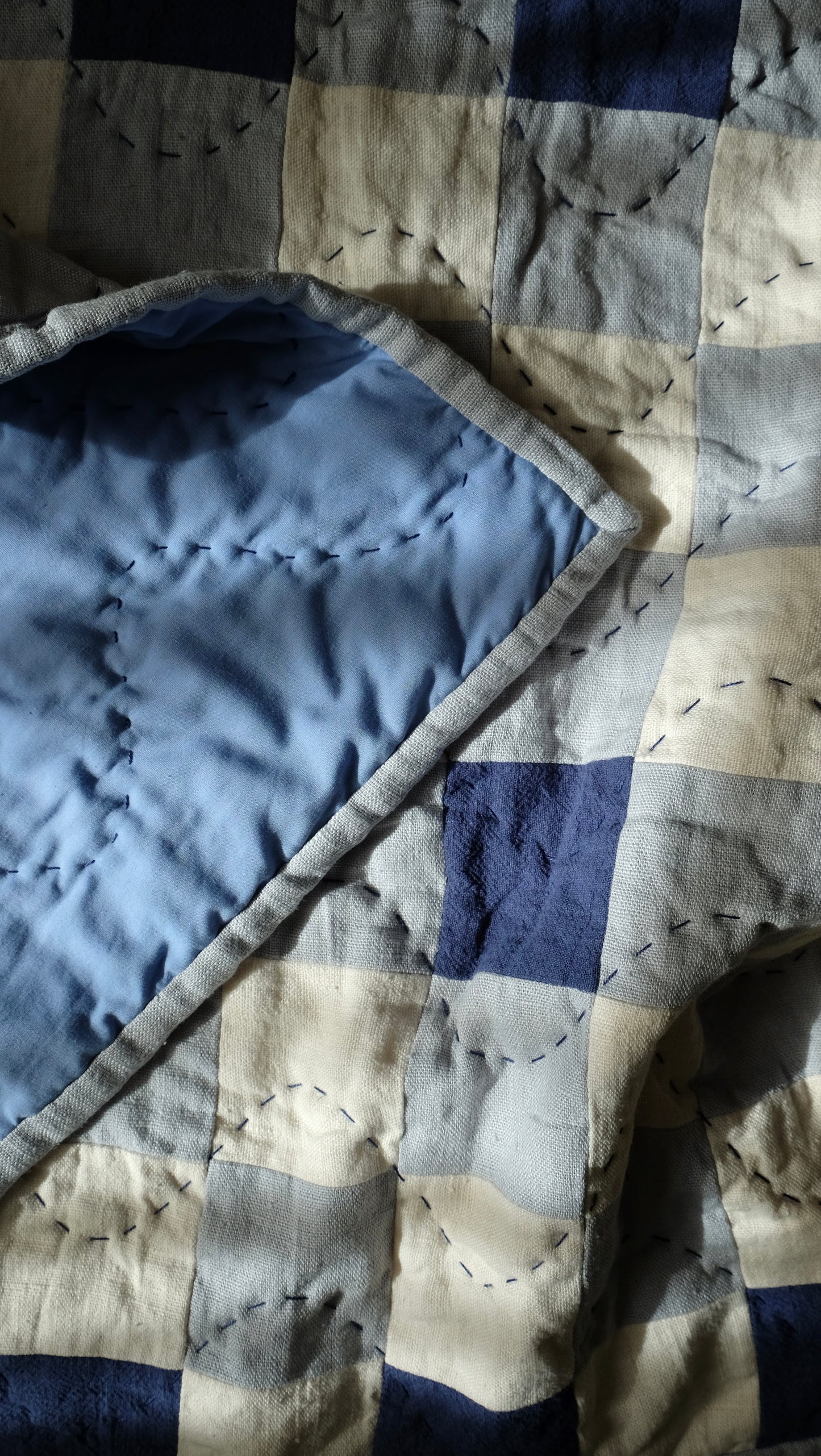 Blue and Cream Linen Kid's Quilt / Play Mat / Lap Quilt 1