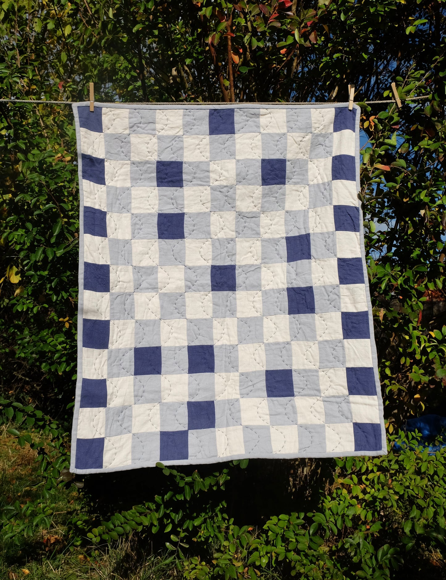 Blue and Cream Linen Kid's Quilt / Play Mat / Lap Quilt 1
