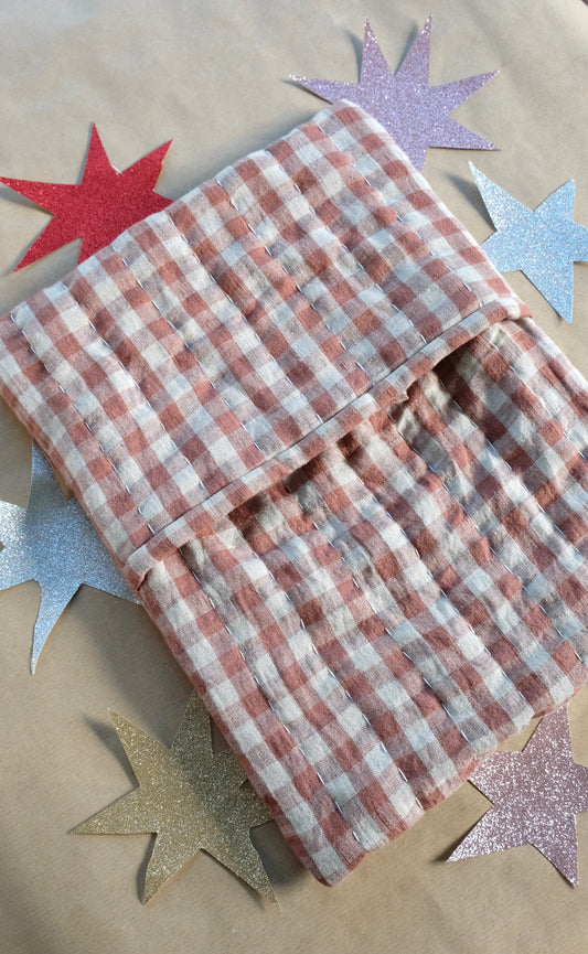 Gingham Linen Quilted Hot Water Bottle Cover