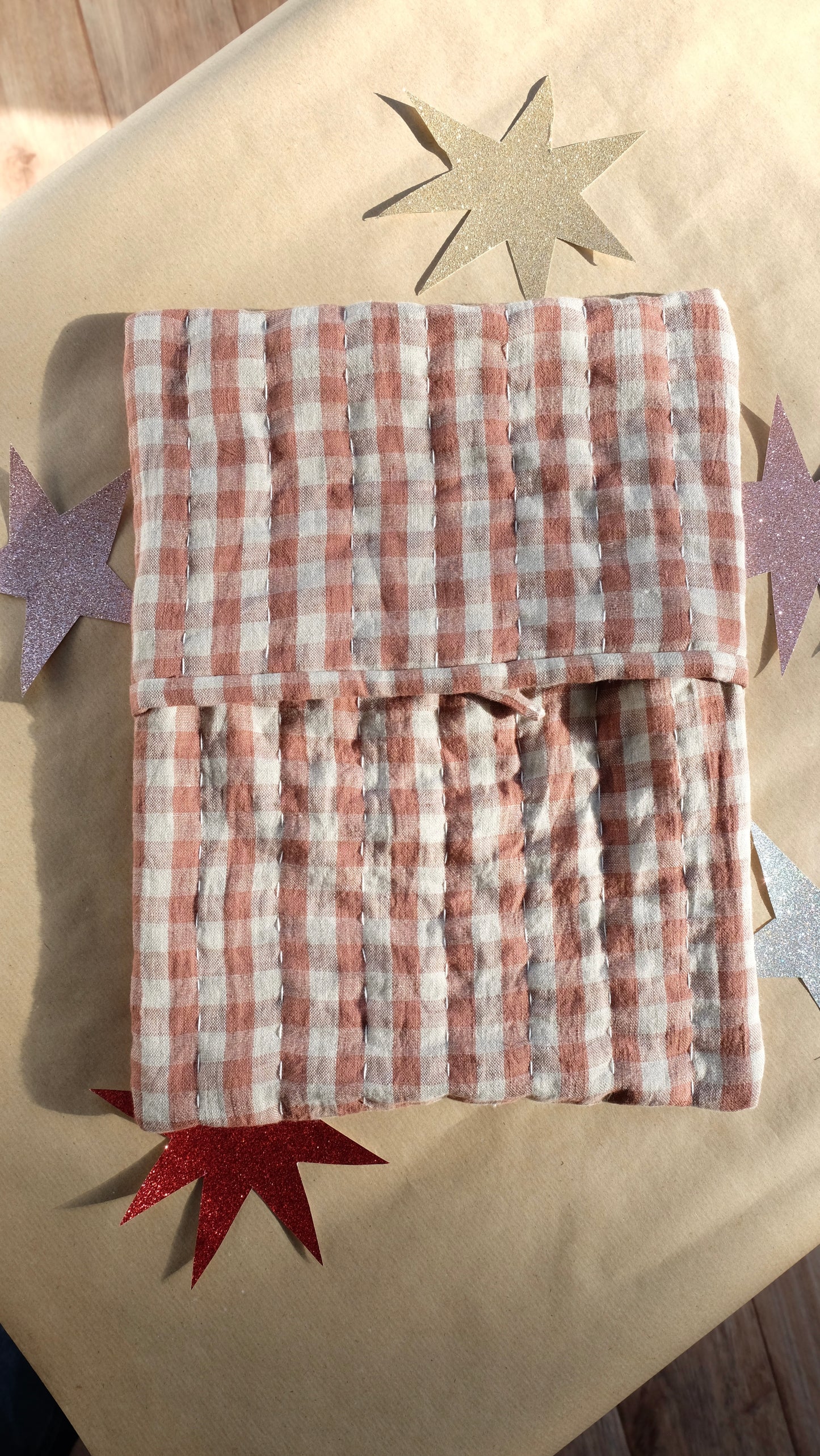 Gingham Linen Quilted Hot Water Bottle Cover